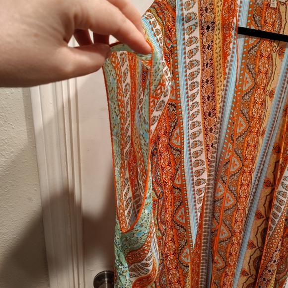 Democracy Colorful Stripe Chiffon Kimono Cardigan Cover Up Sz M Beach Festival - Picture 3 of 7